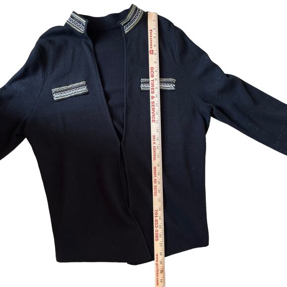 Chico's Cardigan Sweater Heidi Size L/XL Black Heidi Embellished Beaded Military - Picture 11 of 16